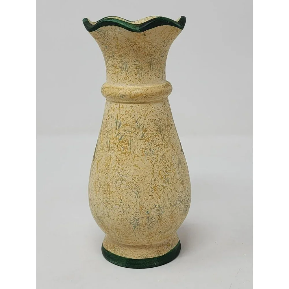 Vintage K's Collection Ceramic Vase Painted Fruit‎ Gold With Black Trim